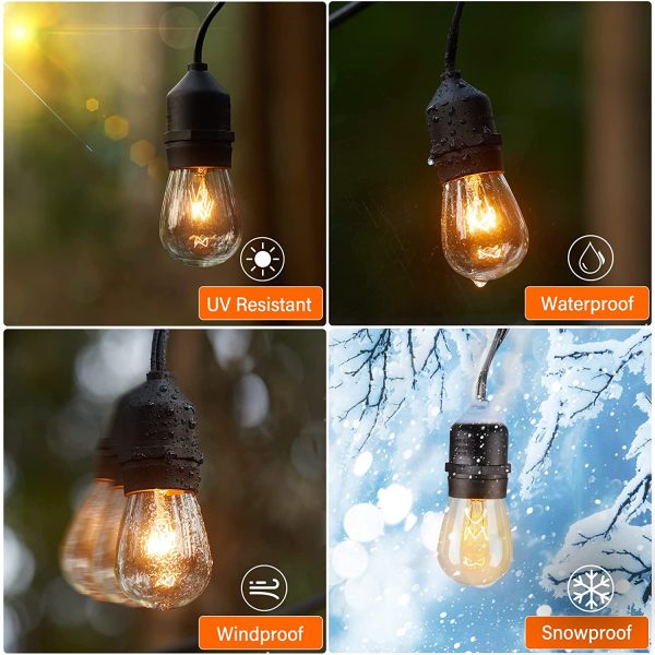 Brightown Outdoor Patio String Lights 48Ft Weatherproof Commercial Grade Hanging Lights with 15 S14 Edison Bulbs, UL Listed Connectable Strand for Backyard Porch Bistro Tent Party, E26 Base, Black - Image 7