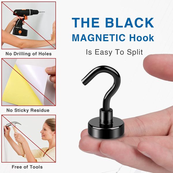 Black Magnetic Hooks, 22Lbs Strong Magnetic Hooks Heavy Duty with Epoxy Coating for Hanging, Kitchen, Office, Home and Garage etc- Pack of 6 - Image 6