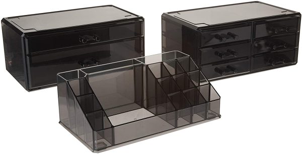 SONGMICS Makeup Organizer 8-Drawer Cosmetic Storage 3 Pieces Set Jewelry Display Case, Black UJMU08B - Image 4