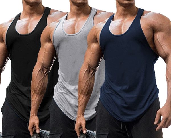 Babioboa Men's 3 Packs Gym Workout Tank Top Y-Back Stringer Muscle Tee Undershirts Training Sleeveless T-Shirt - Image 2