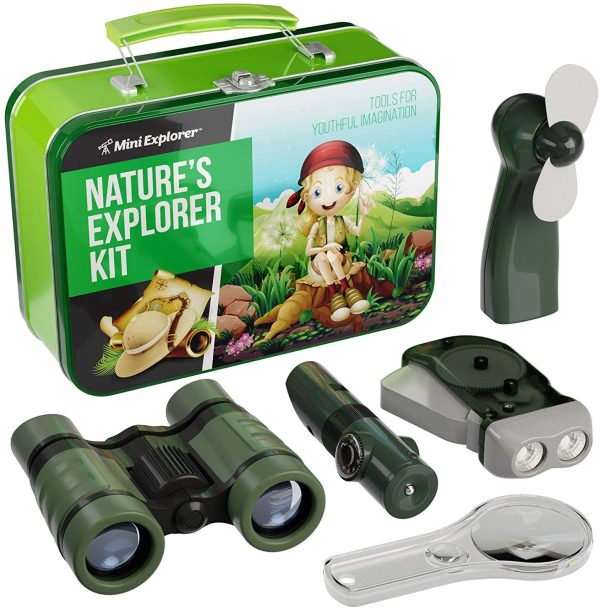 Explorer Kit for Kids - Camping Gear & Outdoor Exploration Gift - Gifts for 4-7 Year Old Boys & Girls - Inc: Binoculars, Fan, Magnifying Glass, Crank Flashlight, 5-in-1 Multi Tool & Beautiful Case - Image 6