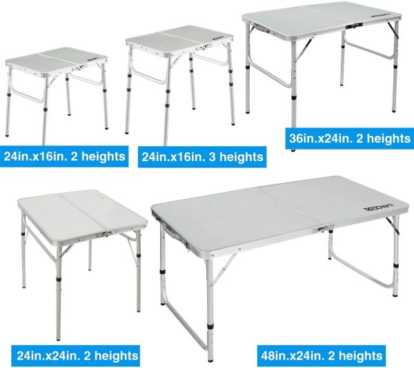 Small Folding Camping Table Portable Adjustable Height Lightweight Aluminum Folding Table for Outdoor Picnic Cooking, White 2 Foot - Image 4