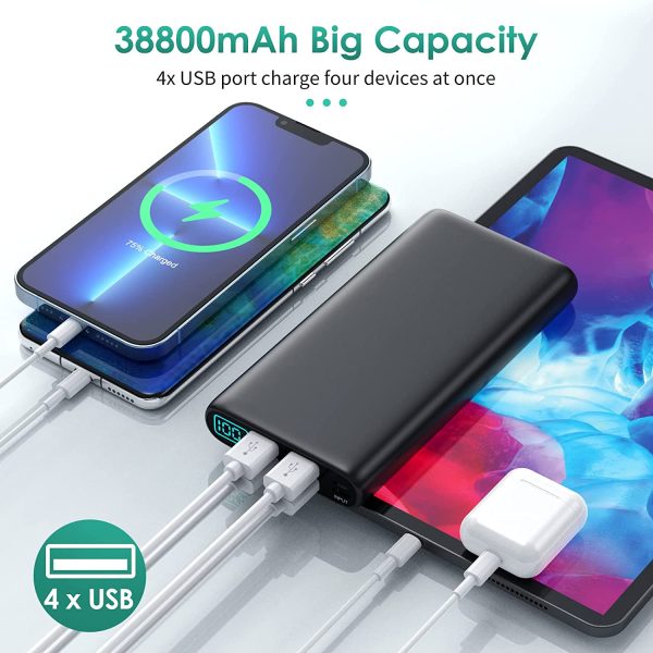 Power Bank 38800mAh,LCD Display Portable Charger,4 USB Outputs Battery Pack Backup, Dual Input USB-C Phone Charging Compatible with iPhone 13 Pro Max/13 Mini/12,Android Samsung Galaxy/Pixel/Nexus - Image 3