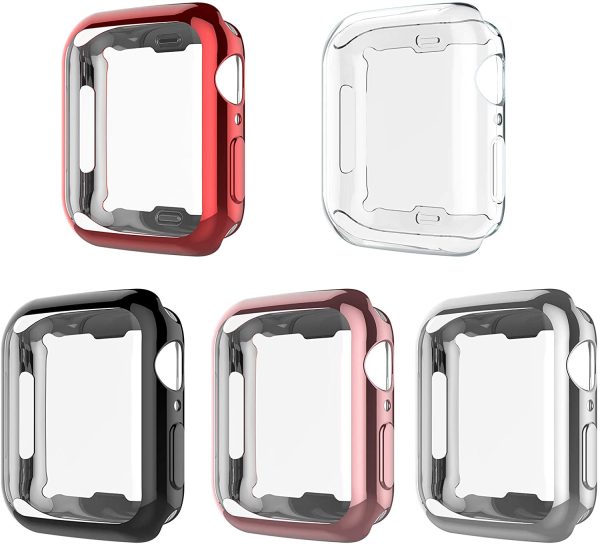 [5 Pack] EBIZCITY Compatible for Apple Watch Series 3 / Series 2 Case with Screen Protector 38mm Overall Protective Case TPU HD Clear Ultra-Thin Cover for iWatch 3/2 (Clear+Black+Rose Gold+Silver+Red) - Image 4