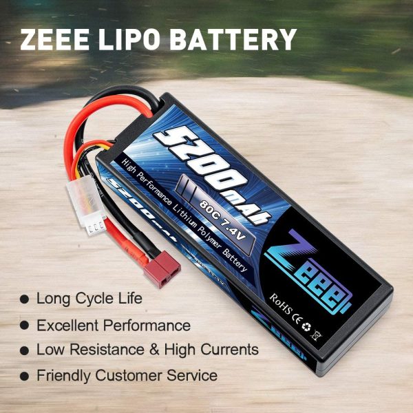 Zeee 2S 7.4V 5200mAh Lipo Battery 80C Hard Case Battery with Deans Plug for 1/8 1/10 RC Vehicles Car Traxxas Slash X-Maxx RC Buggy Truggy RC Airplane(2 Pack) - Image 4