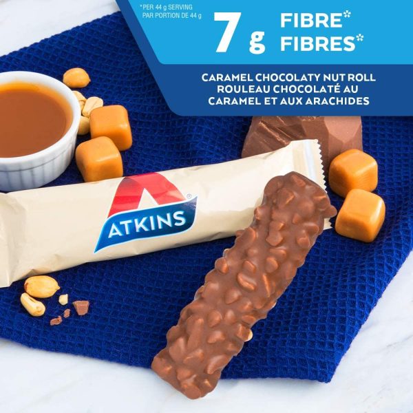 Atkins Snack Bars - Caramel Chocolaty Nut Roll, 2g Sugar, Keto-Friendly, High Fibre 5 count