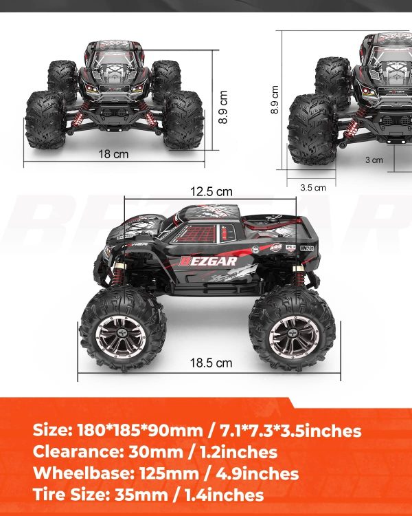 BEZGAR 5 RC Car, High Speed Remote Control Truck 4WD 1:20 Scale Hobby Grade 30 Km/h All Terrains Boys Electric Toy Off Road Monster Vehicle Crawler for Kids and Adults - Image 3