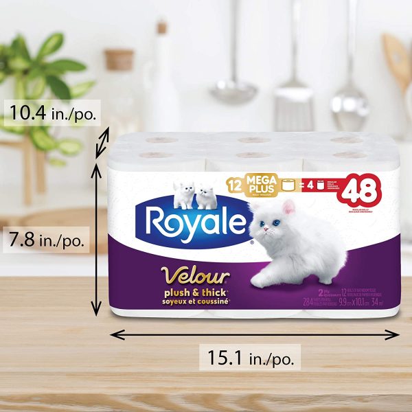 Royale Velour, Plush & Thick Toilet Paper, 12 Mega Equal 48 Rolls, 284 Bath tissues per roll - Image 7