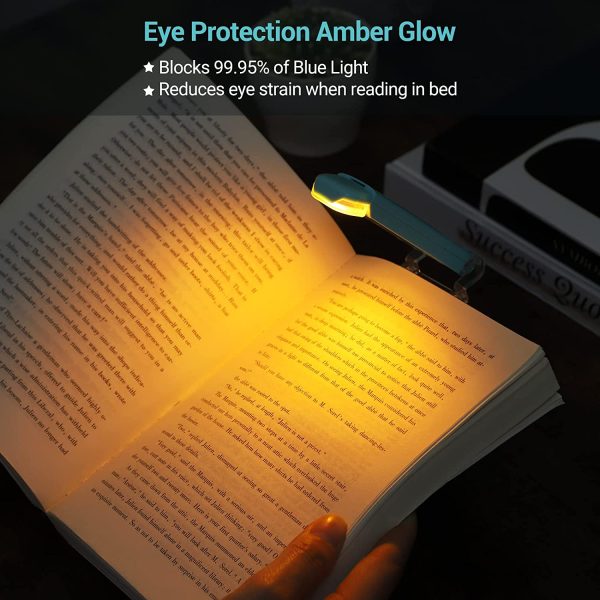 USB Rechargeable Book Reading Light, Amber Glow, Blue Light Blocking, Brightness Adjustable for Eye-Protection, LED Clip on Book Lights, Portable Bookmark Light for Reading in Bed, Blue - Image 5