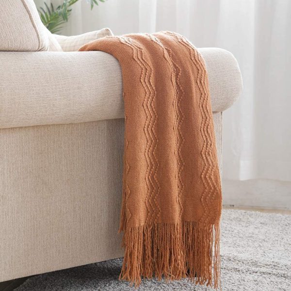 Bourina Throw Blanket Textured Solid Soft Sofa Couch Cover Decorative Knitted Blanket, 50" x 60", Almond - Image 7