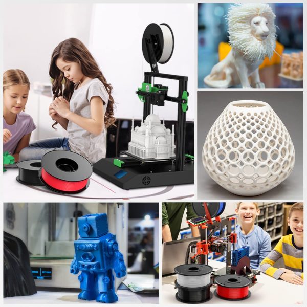 1.75mm 3D PLA Filament Bundle, 4 Colors Pack (White/Black/Red/Blue), 0.25kg (0.55 lbs)/Spool, Dimension Tolerance:±0.02mm, Wide Compatible for Most FDM Printers - Image 2