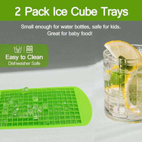 Silicone Mini Ice Cube Trays 2 Pack, 160 Small Ice Cube Molds Easy Release Crushed Ice Cube for Chilling Whiskey Cocktail, BPA Free Flexible Stackable and Durable Soft Mold Storage Containers (Green) - Image 4