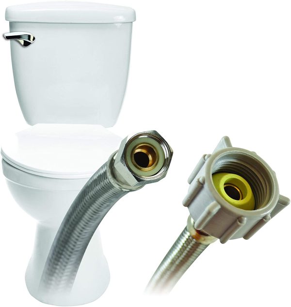 Toilet Connector, Braided Stainless Steel - 3/8 Female Compression Thread x 7/8 Female Ballcock Thread, 6-Inch Length - 1 - Image 2