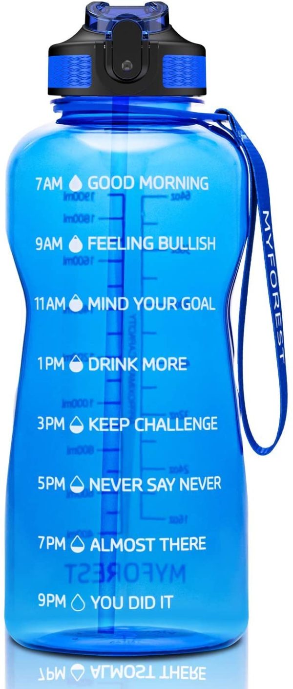 Half Gallon Tritan Water Bottle with Straw BPA Free, 74oz Gym Bottles with Time Marker, 2.2L Daily Water Intake Bottle for Your Drinking Water Needs BLUE - Image 5