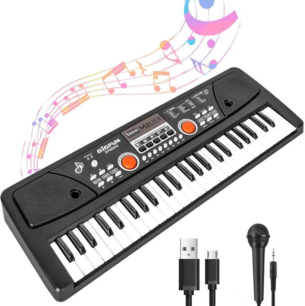 Kids Keyboard 49-Key Kids Piano Keyboard with Microphone Multi-Function Piano for Kids Birthday Gift 20.86 Inch (Black) (49keys) - Image 5