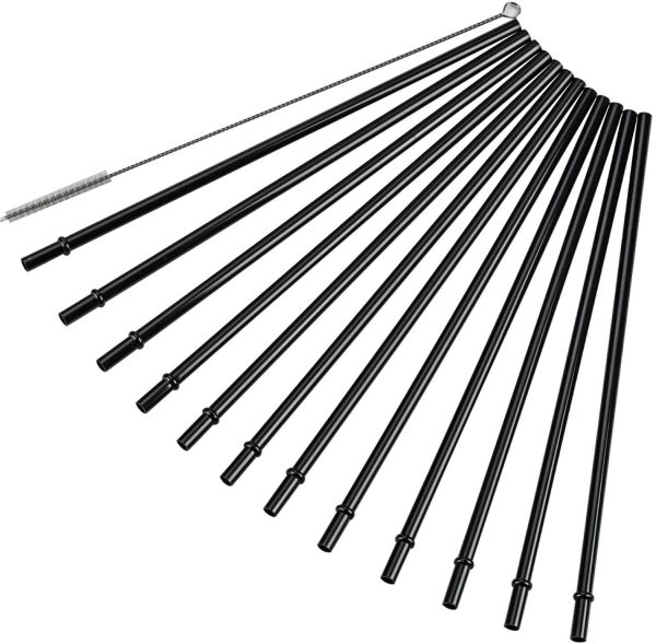 11 Iinch Long Black Reusable Plastic Replacement Drinking Straws for 16 oz & 24 oz Mason Jar,Tumblers, Set of 12 with Cleaning Brush (11inch, Black) - Image 8