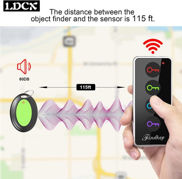 Key Finders,ldcx 85dB Remote Finder Wireless Item Rf Locator Make Noise,1 Rf Transmitter 4 Receivers w/ 131ft Working Range,Anti Lost Tag Key Wallet Pet Smart Tracker w/Led Flashlight and Key Rings - Image 4