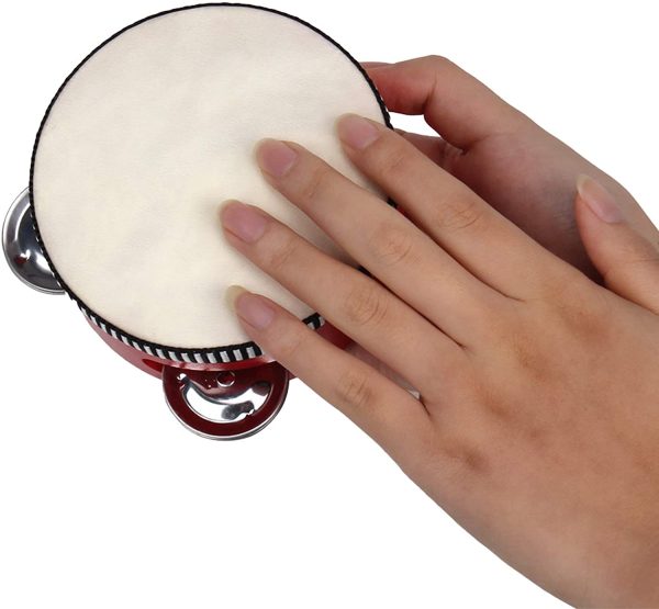 BQLZR 4" Educational Red Musical Tambourine Beat Round Drum Traditional Wooden Natural Skinned Musical Instrument Pack Of One - Image 5