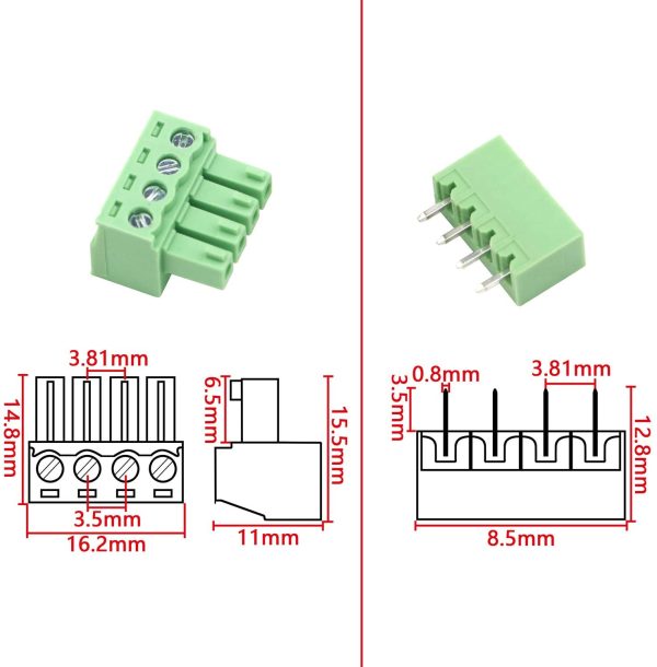 10pcs 300V 8A 4 Pin 3.81mm Spacing PCB Universal plug-in Terminal Blocks kit Electrical Connectors - Image 5