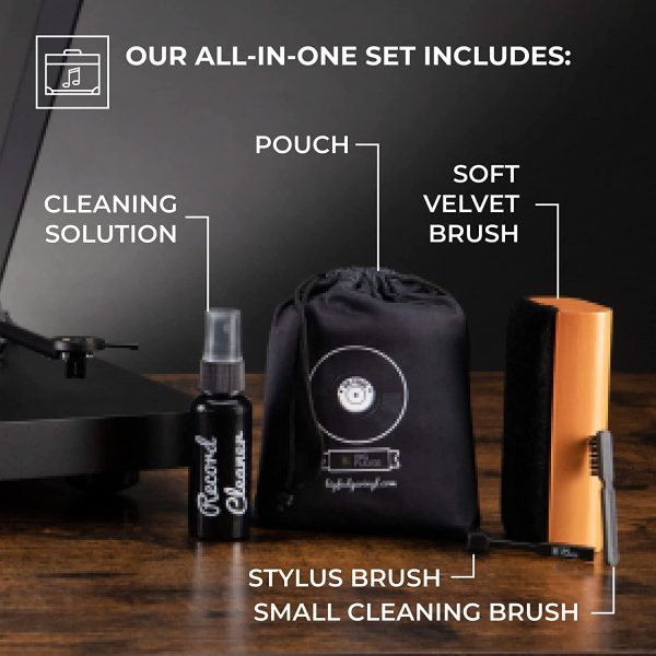 #1 Vinyl Record Cleaner - Complete 4-in-1 Vinyl Record Cleaning Kit - Includes Ultra-Soft Velvet Record Brush, XL Cleaning Liquid, Stylus Brush and Storage Pouch! Will NOT Scratch Your Records! - Image 4