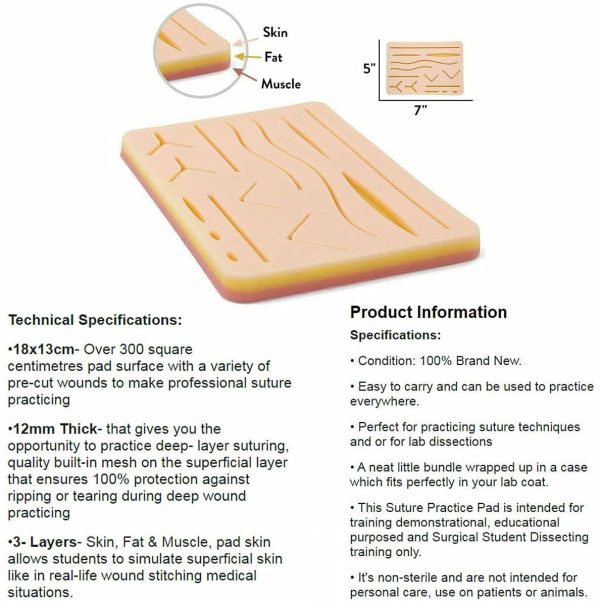 Suture Practice Pad 3 Layers with 14 Wounds for Training Students, Silicon Skin Suture Pad - Image 7