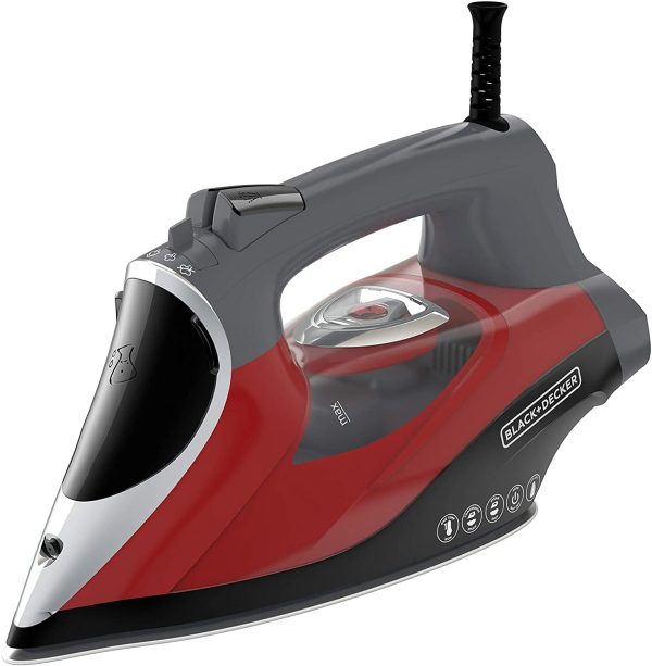 BLACK+DECKER D3500 Advanced Temperature Iron with Variable Steam Controls and One Heat Setting for All Fabric Types Nonstick Ceramic Soleplate Red/Black - Image 2