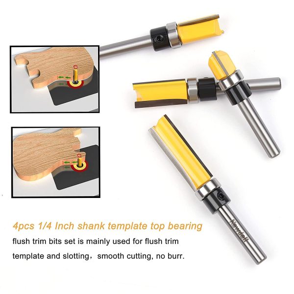 Pattern Flush Trim Router Bit Set, Newdeli Straight Cut Router Bit with a Bearing Prevent Tear-Out, Template Guide Woodworking Milling Cutter Tool - Image 5