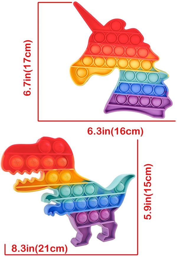 2 Packs Rainbow Pop Silicone Toy Unicorn Dinosaur Push Fidgeting Bubble Sensory Toys Relieve Stress Gadget Anxiety Relief Squeeze School Gift Kids Adult - Image 2