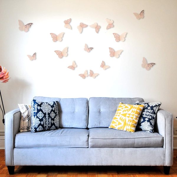 24pcs 3D Butterfly Wall Stickers 3 Sizes Butterfly Wall Decals Room Wall Decoration for Bedroom Party Wedding Decors(Rose Gold) - Image 4