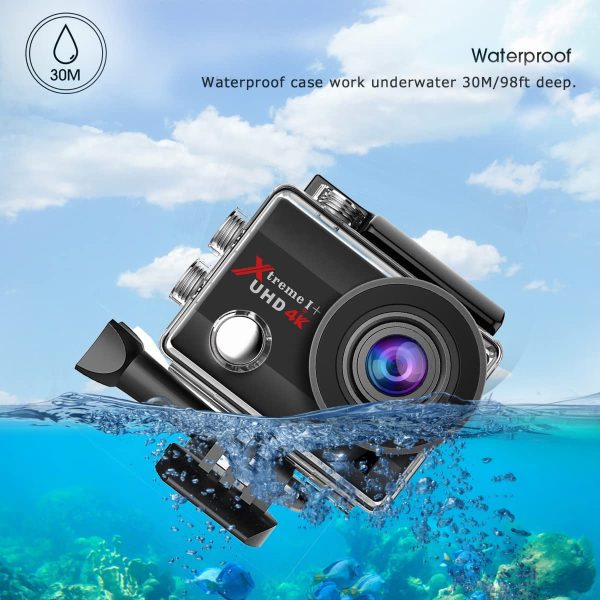 Action Camera 4K Ultra HD WiFi Waterproof Camera, 170° Adjustable Wide-Angle Underwater Camcorder, 4X Zoom Sports Cam with 2 Batteries and Accessories Kits - Image 2