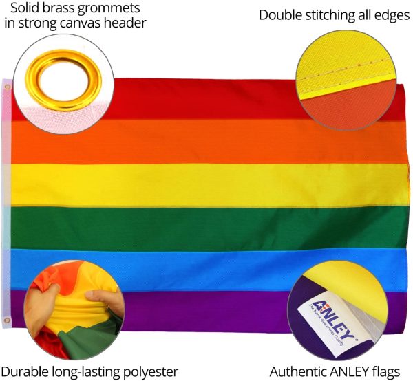 ANLEY [Fly Breeze] 3x5 Foot Rainbow Flag - Vivid Color and UV Fade Resistant - Canvas Header and Double Stitched - LGBT Banner Flags Polyester with Brass Grommets 3 X 5 Ft - Image 5