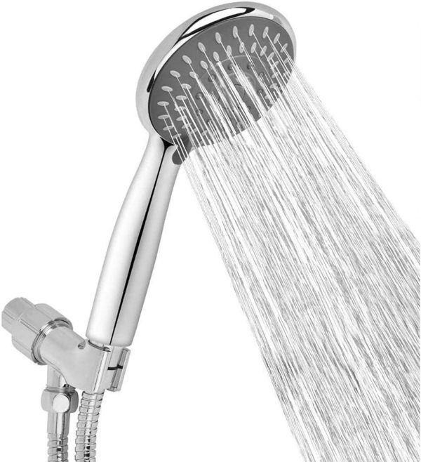 Shower Head,  5-Settings 4.1" Chrome Face High Pressure Handheld Shower Head, Premium Luxury Rainfall Spa Detachable Shower Set, Bathroom Accessories for The Ultimate Shower Experience