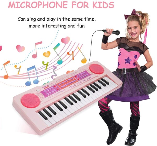 Kids Keyboard 37 Keys Kids Piano Keyboard Girls Multi-Function Piano Pink Organ Educational Light up Keyboard with Microphone for Kids Girls Toddlers Toys 16.5Inch - Image 6