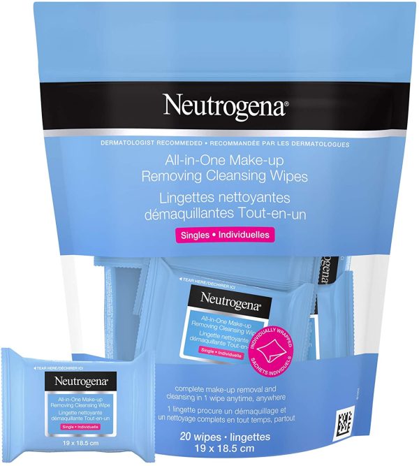 Neutrogena Make-up Remover Cleansing Wipes, Alcohol & fragrance-free, Facial Wipes, 20 Single wrapped wipes - Image 5