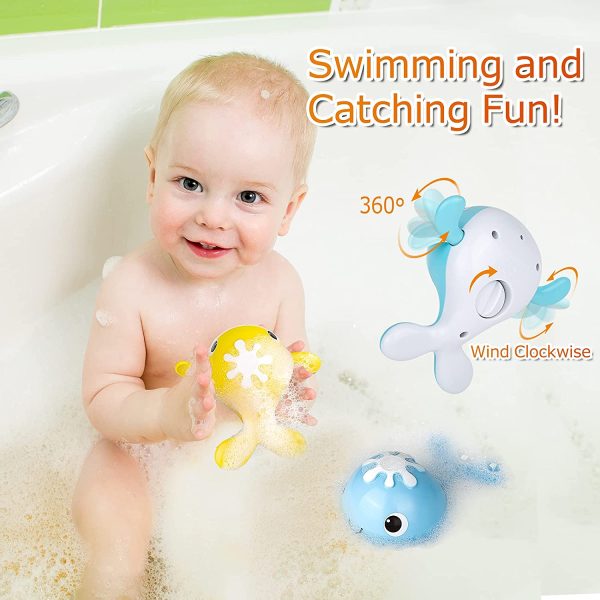 KINDIARY Baby Bath Toy, Kids Magnetic Fishing Pool Toys Game, Wind-Up Swimming Whales, Suitable for bathrooms and Swimming Pools, Perfect Education Toys, Blue/Yellow