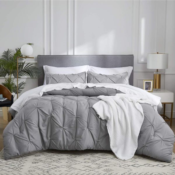 Bedsure King Size Comforters Set Grey Pintuck 102x90 - 3 Pieces Pinch Pleat Bedding Sets King Bed Set - Image 3