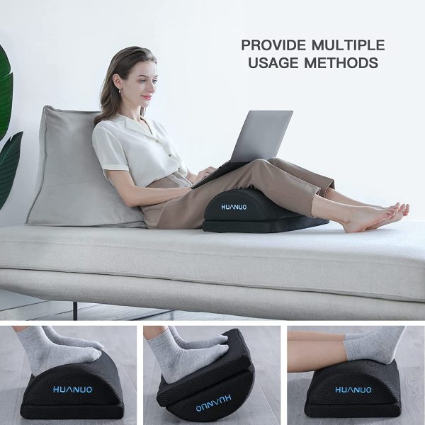 Adjustable Foot Rest - Under Desk Footrest with 2 Optional Covers for Desk, Airplane, Travel, Ergonomic Foot Rest Cushion with Magic Tape and Massaging Micro Beads for Office, Home, Plane by HUANUO - Image 3