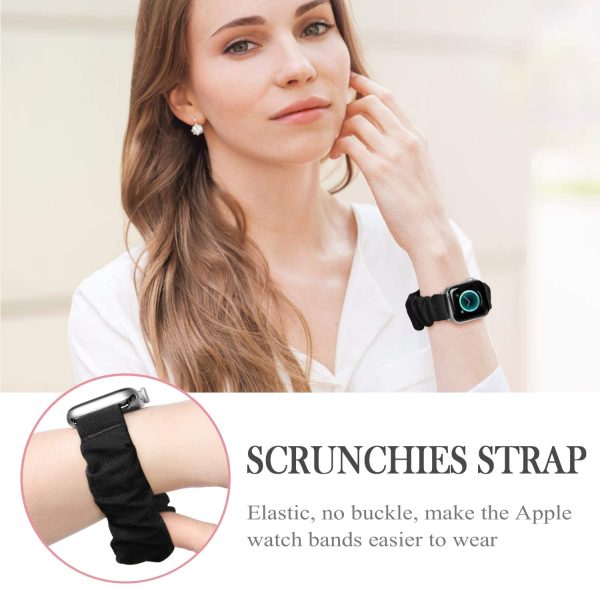 2Pack Bands Compatible with Scrunchies Apple Watch Band 38mm 40mm 41mm 42mm 44mm 45mm, Women Cloth Pattern Printed Fabric Wristbands Straps Elastic Scrunchy Bands for iWatch Series SE 7 6 5 4 3 2 1 - Image 4