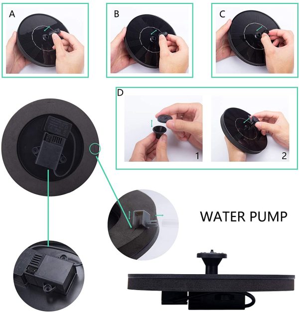 Solar Fountain Pump 1.5W Upgraded Submersible Solar Water Fountain Panel Kit for Bird Bath,Small Pond,Garden and Lawn