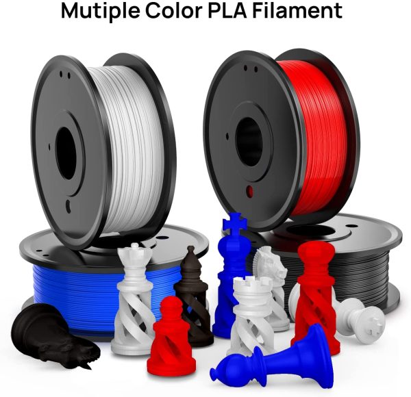 1.75mm 3D PLA Filament Bundle, 4 Colors Pack (White/Black/Red/Blue), 0.25kg (0.55 lbs)/Spool, Dimension Tolerance:±0.02mm, Wide Compatible for Most FDM Printers - Image 4