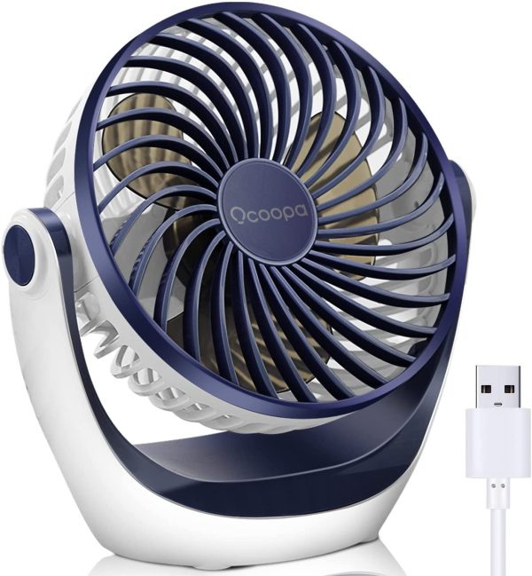 USB Desk Fan Table Fan with Strong Airflow & Quiet Operation, Portable Cooling Fan 3 Speed Adjustable 360??Rotatable Head for Home Office Bedroom Table and Desktop (Diamond Blue) - Image 3