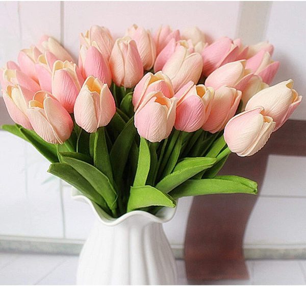 DecoForU 15 Pcs Artificial Flowers Tulips Real Touch Flowers Arrangement for Home Room Office Party Wedding Decoration(Pink) - Image 6