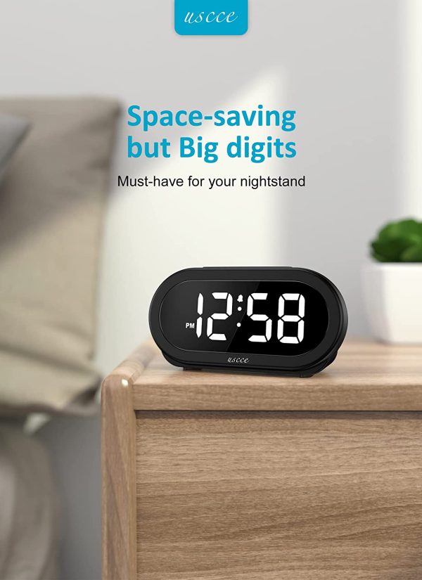 Small LED Digital Alarm Clock with USB Charger, 0-100% Dimmer, 5 Alarm Sounds, Easy to Set, Adjustable Volume, Snooze, 12/24Hr, Battery Backup, Compact Clock for Bedrooms Bedside Heavy Sleepers - Image 8