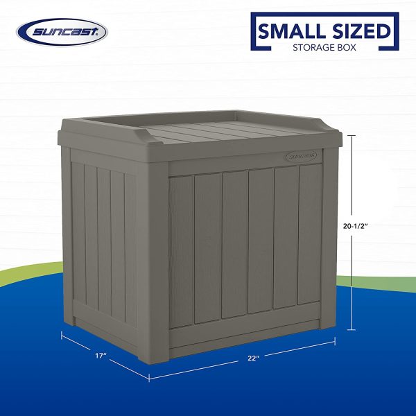 Suncast Small SS601ST 22 Gallon Resin Deck Storage Box with Seat, Stoney - Image 3