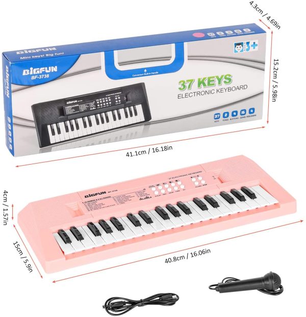 M SANMERSEN Kids Piano Keyboard, Multifunctional 37 Keys Music Piano Keyboard for Kids Portable Piano Electronic Keyboard Educational Piano Toy Birthday for Kids Girls Over 3 Years - Image 4