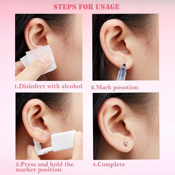 Yuelong 6pcs Ear Piercing Gun Kit Self Ear Piercing Gun with Sterile Safety Ear Stud Gun Household Disposable No Pain Ear Piercing Gun Kit Safe Ear Piercing Tools Piercing Supplies - Image 3