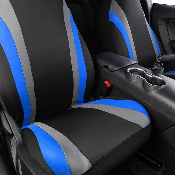 CAR PASS Line Rider Sporty Cloth Universal Fit Car Seat Cover -100% Breathable with 5mm Composite Sponge Inside,Airbag Compatible (2 Pieces, Black with Blue) - Image 8