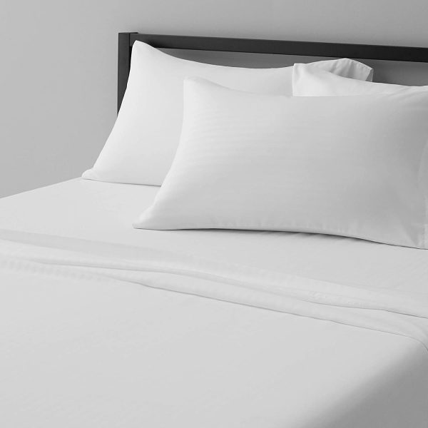 AmazonBasics Deluxe Striped Microfiber Bed Sheet Set - Twin Extra-Long, Bright White - Image 4