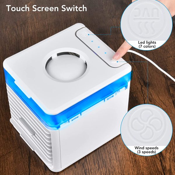 Portable Air Conditioner, Evaporative Air Conditioner Fan with 3 Speeds 7 Colors, Camping AC Unit, Personal Space Air Conditioner Personal Air Cooler Desktop Air Conditioner for Office, Individual Climatiseur Portatif - Image 2