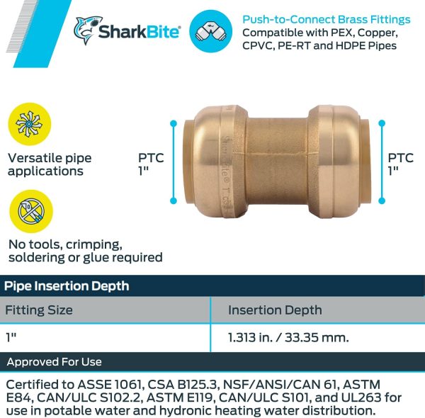 SharkBite U020LFA 1-Inch Straight Coupling, Plumbing Fittings for Residential and Commercial Water Applications, Lead-Free - Image 5